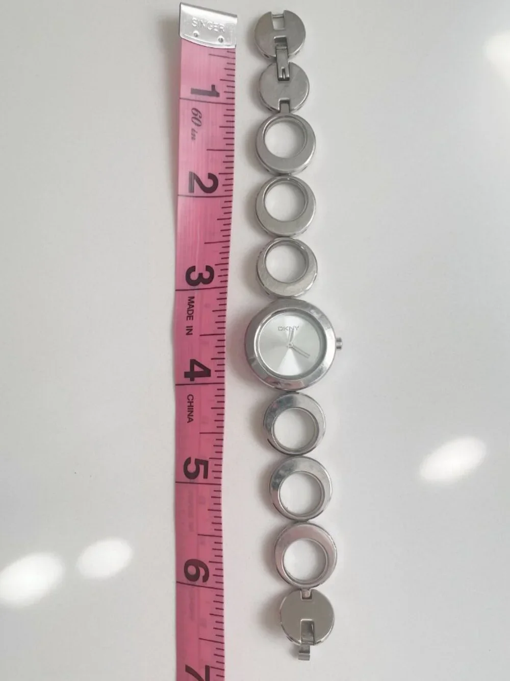 DKNY Women's Bracelet Watch Stainless Steel Circle Links NEEDS BATTERY
